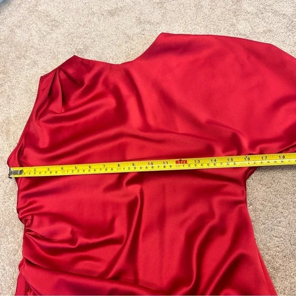 Zara red satin effect one sleeve asymetrical mini dress Sz L NWT - Picture 11 of 16